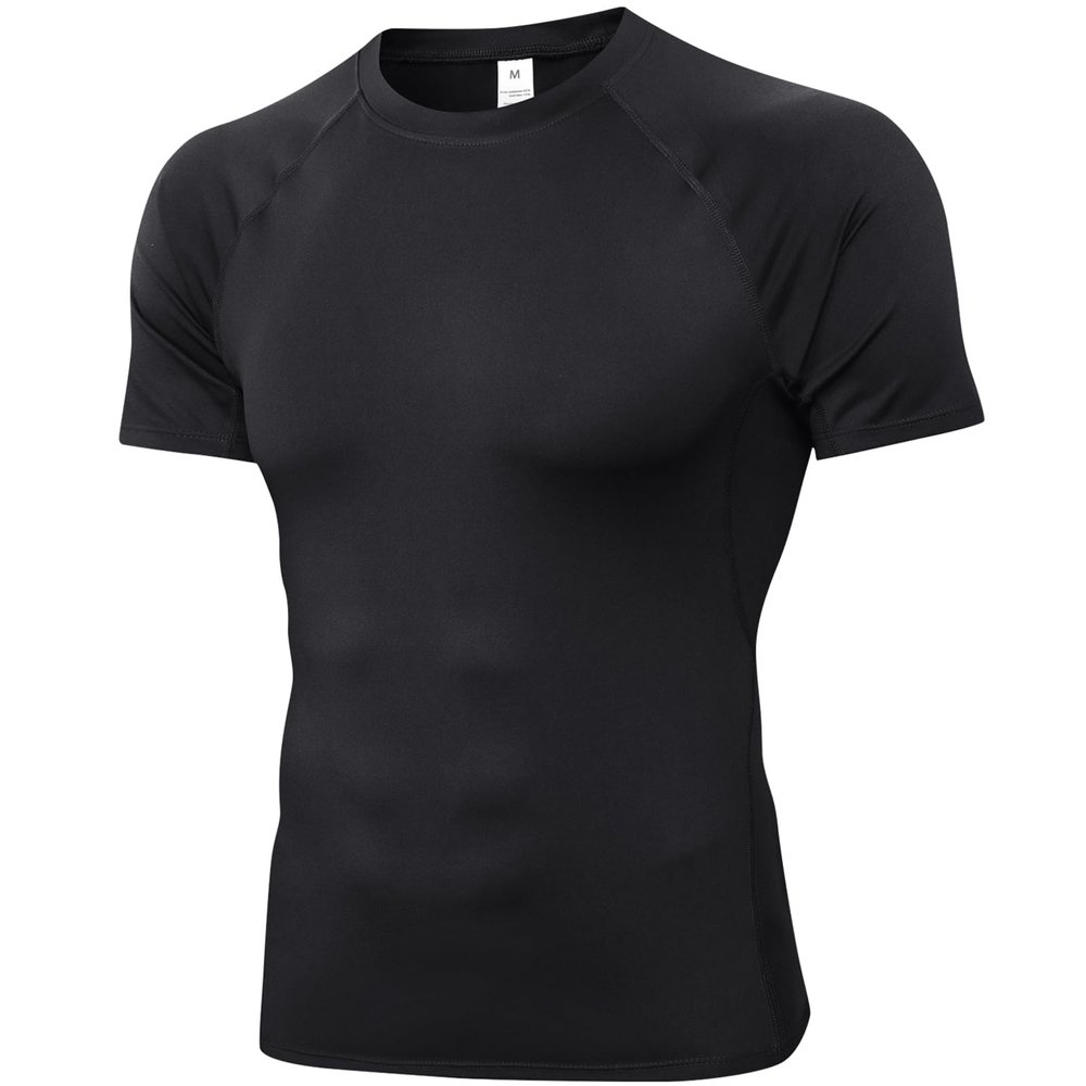 SPVISE Compression Shirt Men Short Sleeve Black Workout Gym Top Cool Dry