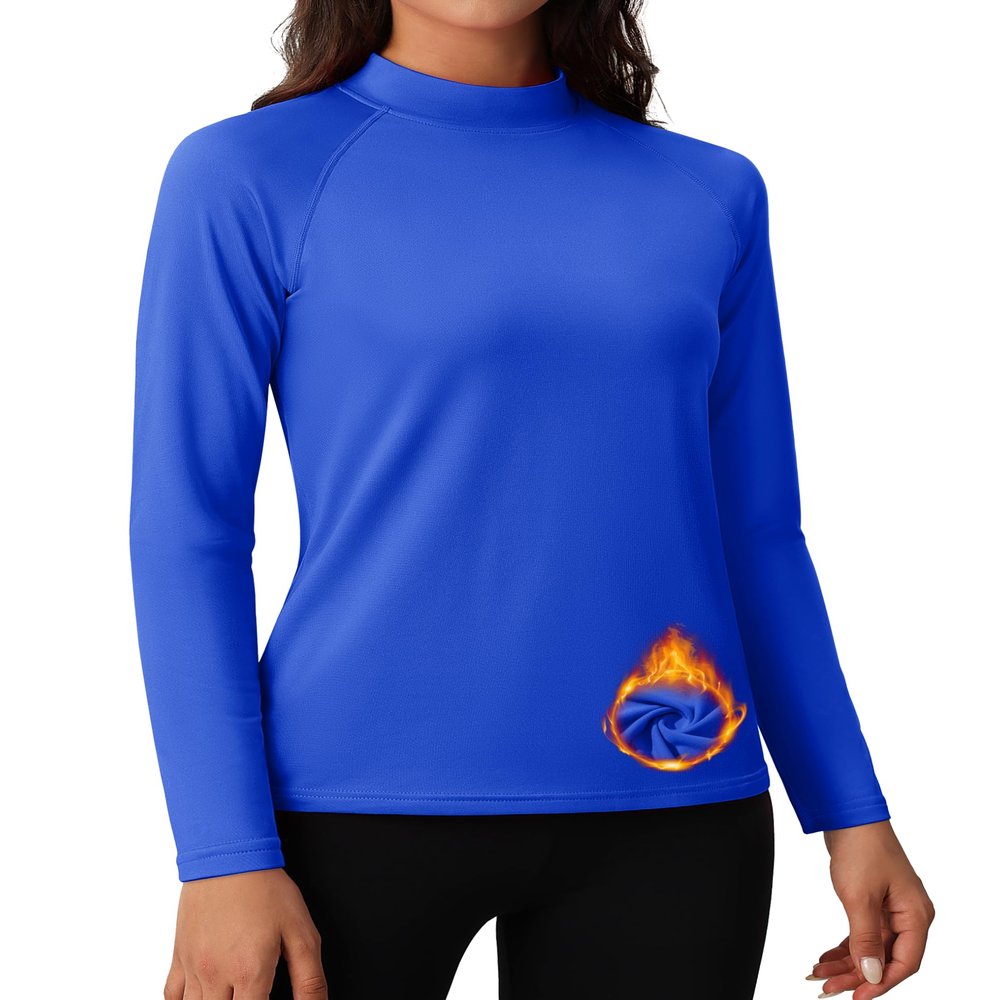 MAGCOMSEN Thermal Shirts for Women Long Sleeve Mockneck Fleece Lined Tops