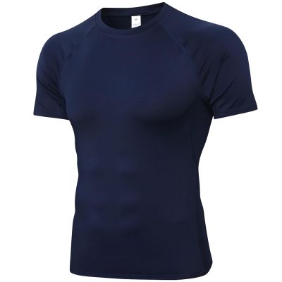 SPVISE Navy Compression Shirt Men Short Sleeve Quick Dry Workout Gym Tops Athletic Baselayer Undershirt for Sports Running