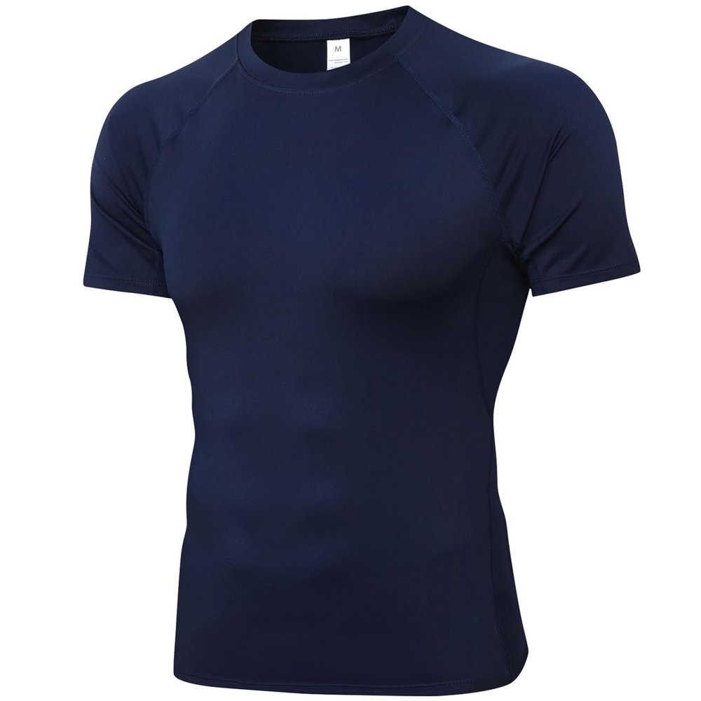 SPVISE Navy Compression Shirt Men Short Sleeve Quick Dry Workout Gym Tops Athletic Baselayer Undershirt for Sports Running