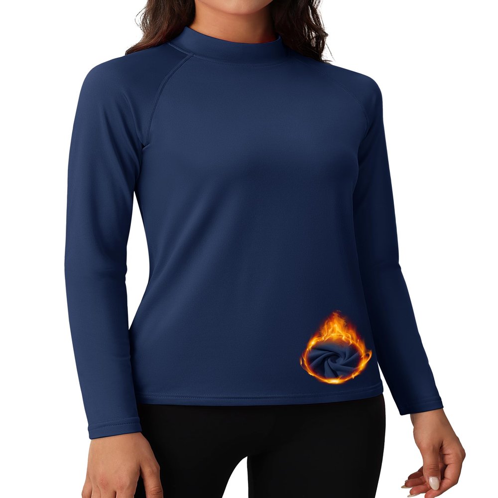 MAGCOMSEN Thermal Shirts for Women Long Sleeve Mockneck Fleece Lined Tops