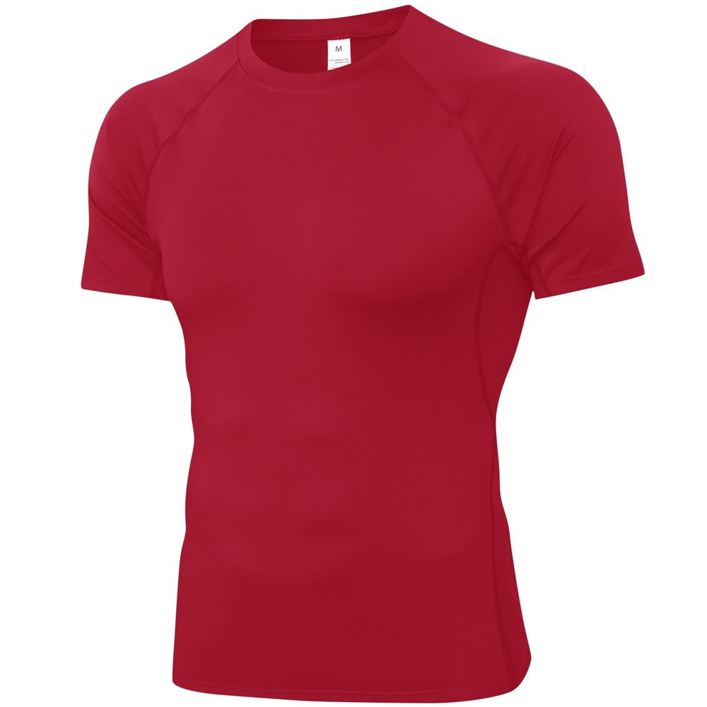 SPVISE Red Men's Compression Shirt Short Sleeve Dry Fit Workout Gym T-Shirts Running Tops Active Sports Athletic Undershirts