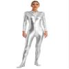 Fldy Women's Turtleneck Full Length Bodysuit Unitards Spandex Zentai Costumes Gymnastics Leotard Silver Large view 1