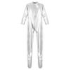 Fldy Women's Turtleneck Full Length Bodysuit Unitards Spandex Zentai Costumes Gymnastics Leotard Silver Large view 3