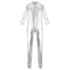 Fldy Women's Turtleneck Full Length Bodysuit Unitards Spandex Zentai Costumes Gymnastics Leotard Silver Large view 4