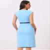Allegra K Business Dress for Women's Work Elegant 2026 Cap Sleeve Belted Office Sheath Dresses Large Sky Blue view 2