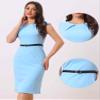 Allegra K Business Dress for Women's Work Elegant 2026 Cap Sleeve Belted Office Sheath Dresses Large Sky Blue view 4
