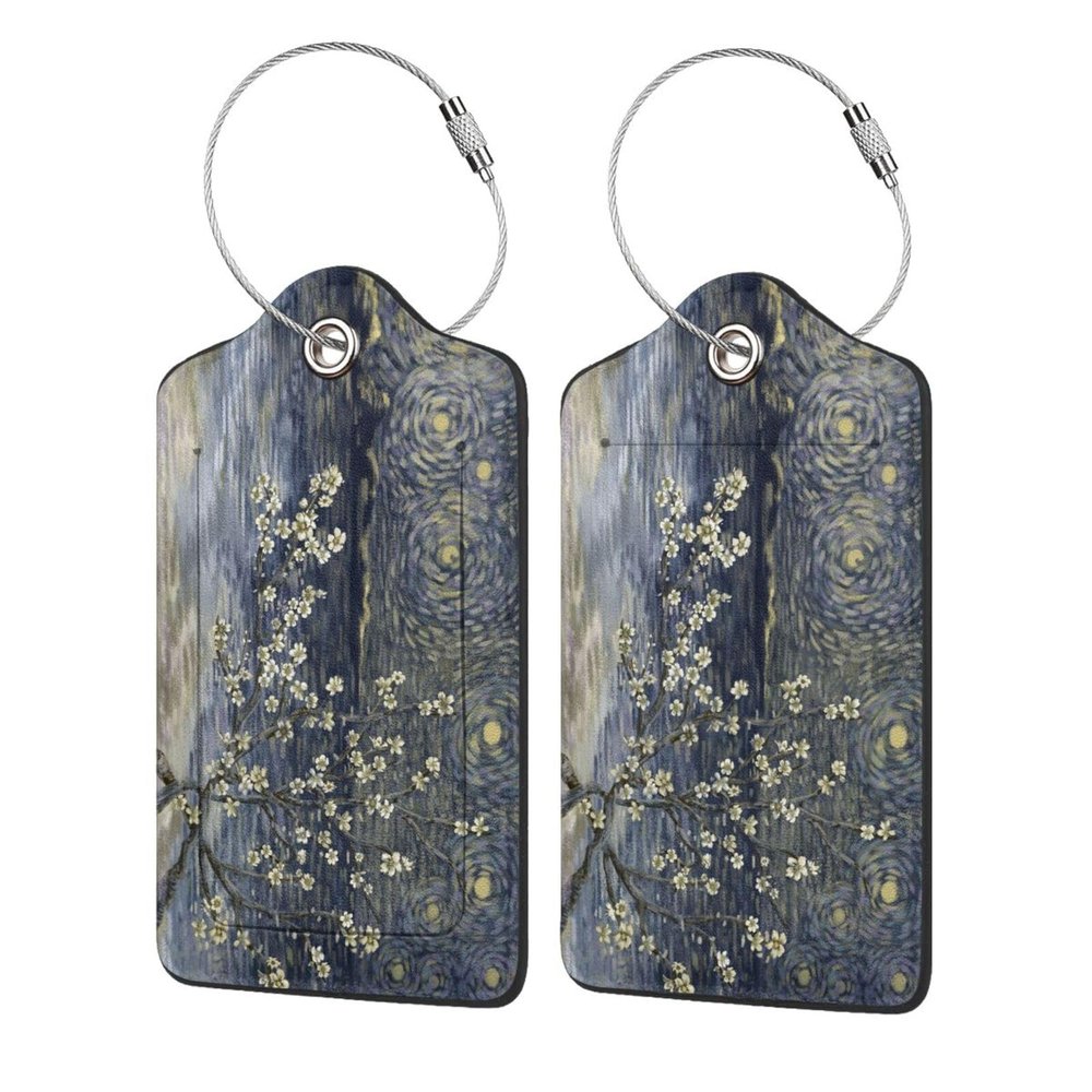 Flowers Leather Luggage Tag with Stainless Steel Ring, Fun Name Id Card Cover Travel Bag Tag Set, Suitable for Travel Bag Luggage Women Men 1 PCS