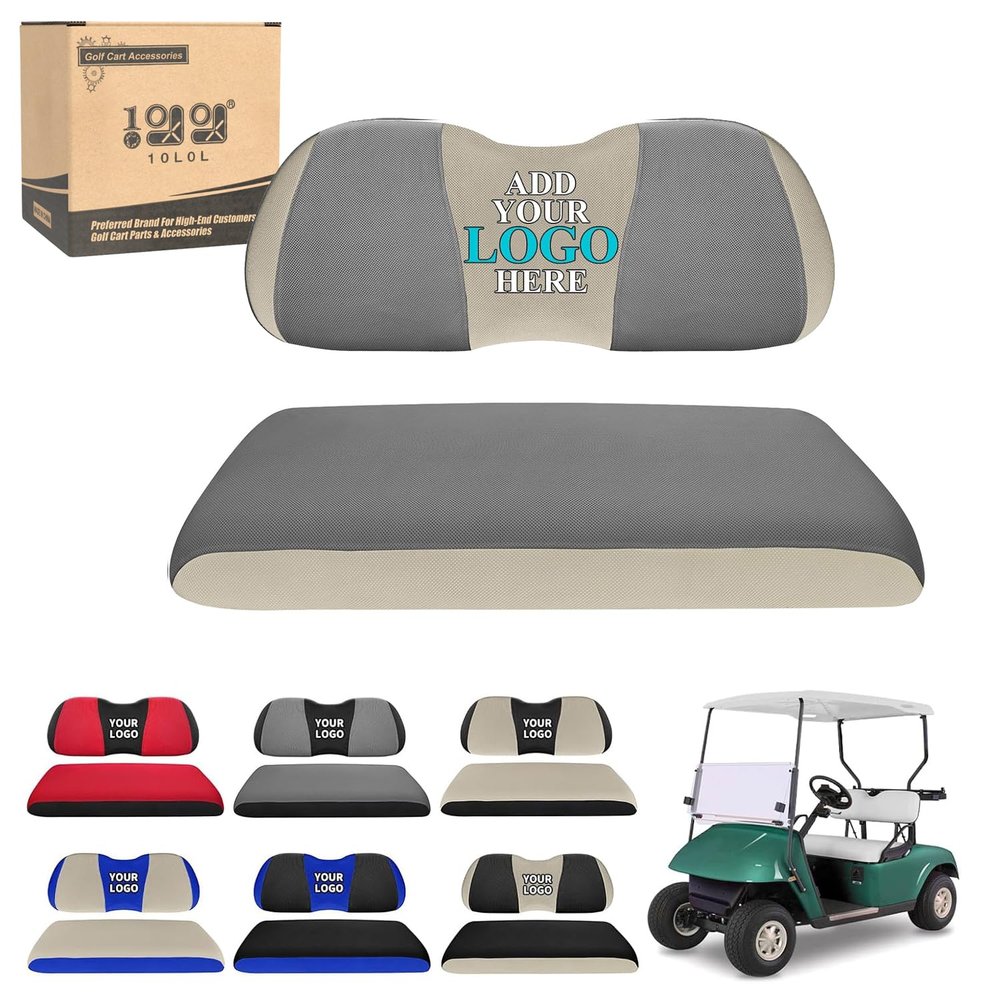 10L0L Customized Personalized Golf Cart Rear Seat Covers with Any Embroidery Text/Phrase/Logo, Design Your Own Seat Cover Universal for Yamaha, Club Car Precedent DS and EZGO TXT RXV (Gray + Beige)
