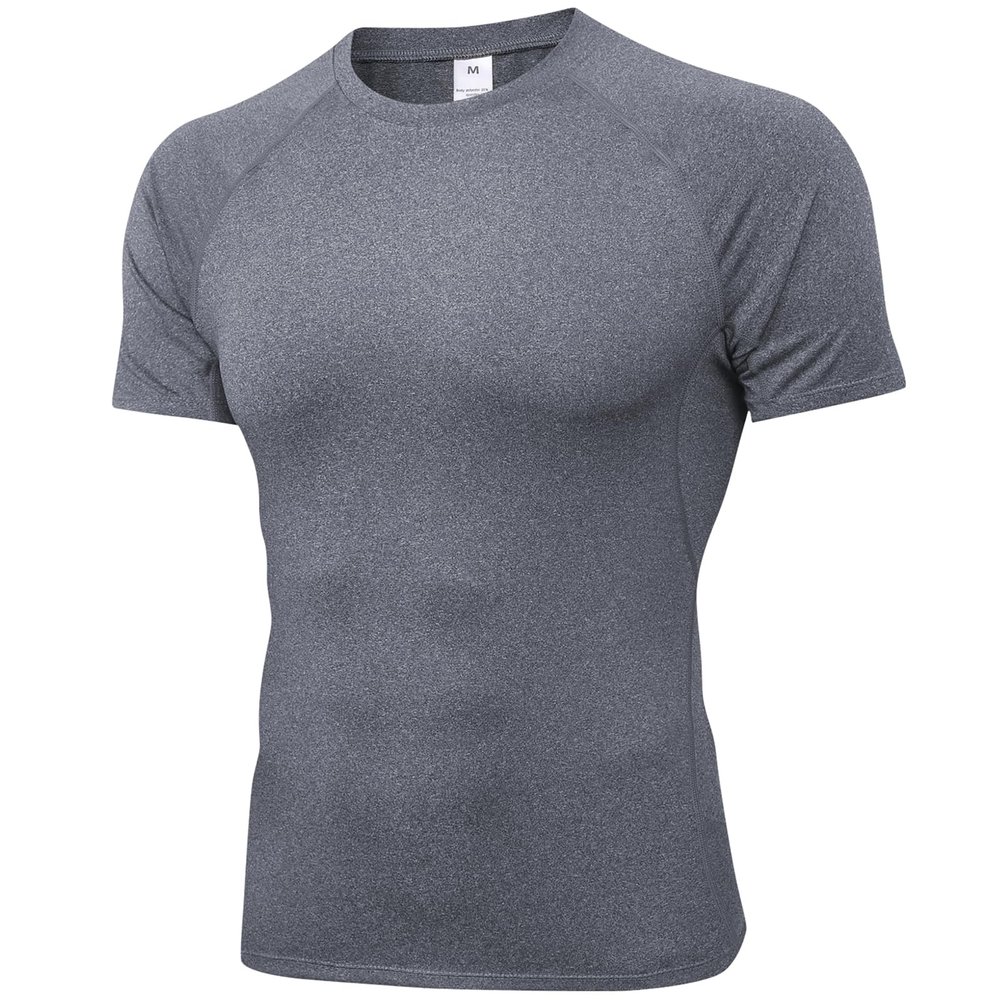 SPVISE Compression Shirt Men Short Sleeve Grey Workout Gym Top Cool Dry
