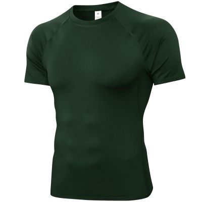 SPVISE Compression Shirt Men Spandex Sport Tshirts Athletic Workout Running Tops Performance Base Layer Undershirt Cool Dry Dark Green