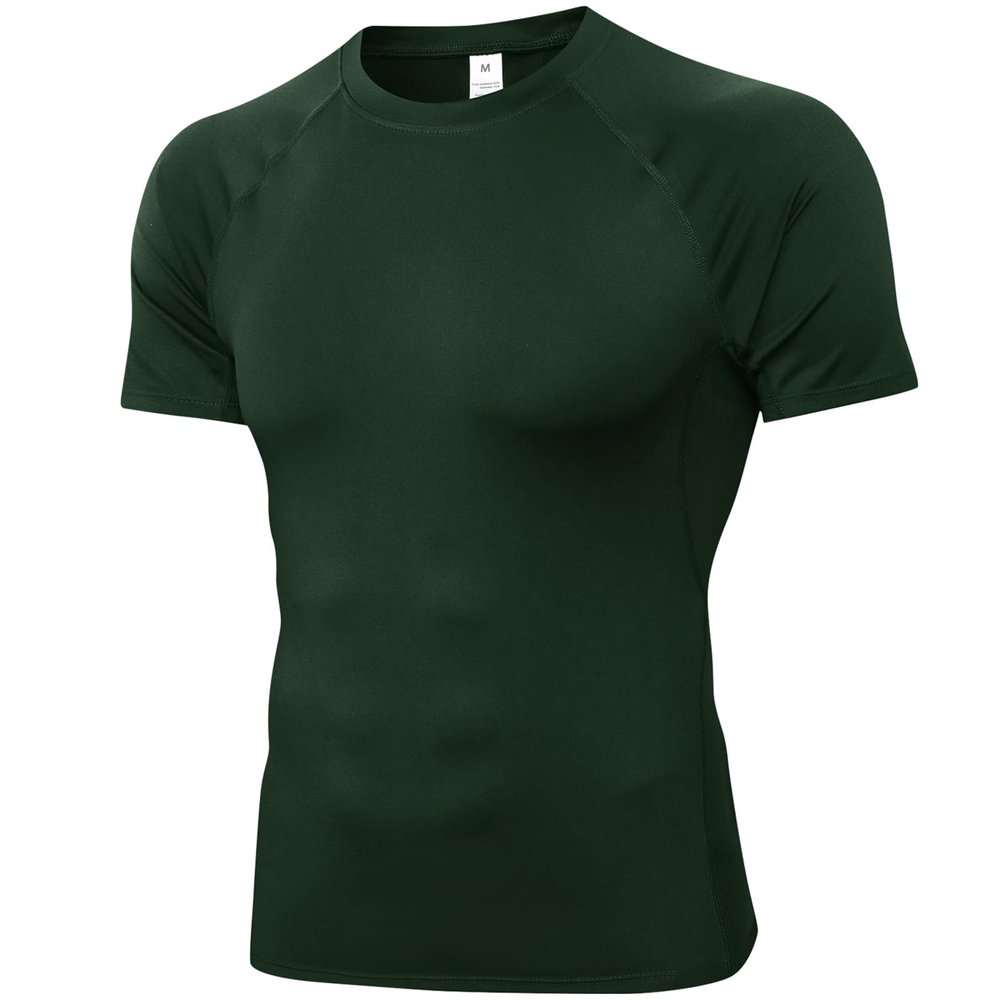 SPVISE Compression Shirt Men Spandex Sport Tshirts Athletic Workout Running Tops Performance Base Layer Undershirt Cool Dry Dark Green