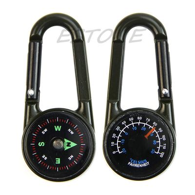 Yuly Outdoor Multifunctional Hiking Metal Carabiner Mini Compass Thermometer Keychain Metal Carabiner Clip with D Rings