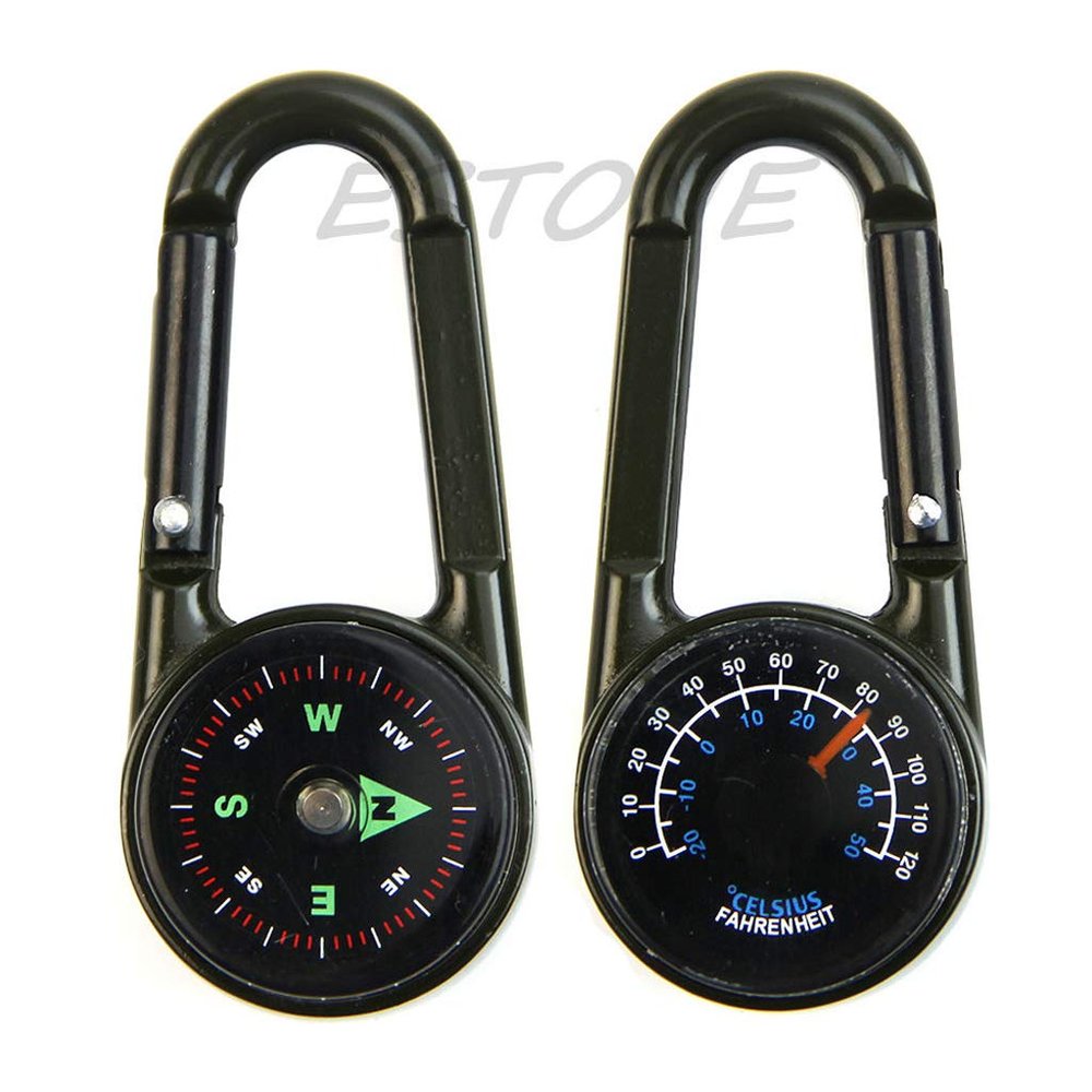 Yuly Outdoor Multifunctional Hiking Metal Carabiner Mini Compass Thermometer Keychain Metal Carabiner Clip with D Rings