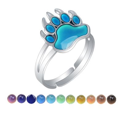 AINILOVE Color Changing Ring Sensing Temperature Ring Turtle/Dolphin/Whale/Penguin Animal Mood Ring for Women Birthday Party Jewelry Gift (Bear Paw Ring)