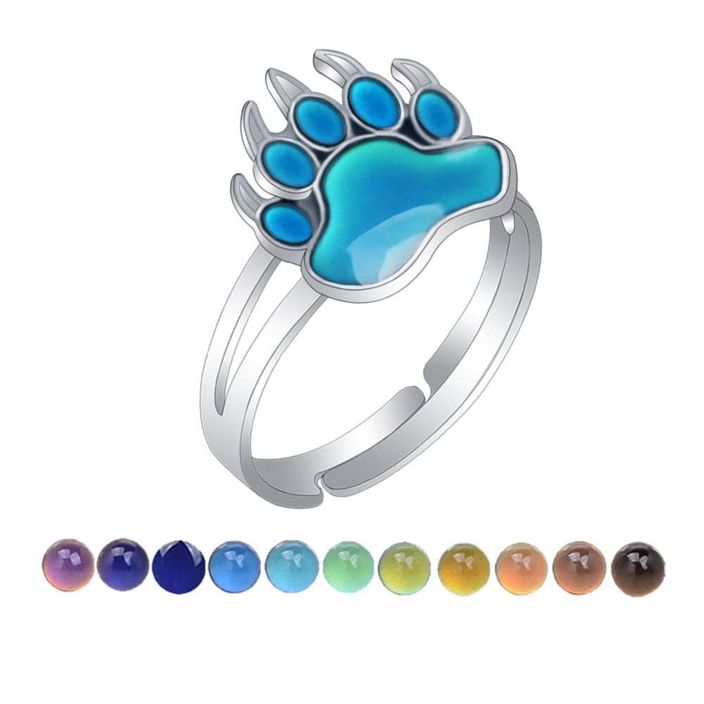 AINILOVE Color Changing Ring Sensing Temperature Ring Turtle/Dolphin/Whale/Penguin Animal Mood Ring for Women Birthday Party Jewelry Gift (Bear Paw Ring)