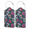 Bones and Flowers Leather Luggage Tag with Stainless Steel Ring, Fun Name Id Card Cover Travel Bag Tag Set, Suitable for Travel Bag Luggage Women Men 1 PCS view 1
