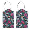 Bones and Flowers Leather Luggage Tag with Stainless Steel Ring, Fun Name Id Card Cover Travel Bag Tag Set, Suitable for Travel Bag Luggage Women Men 1 PCS view 3
