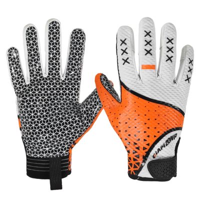 AIGEVTURE Mens Football Gloves Wide Receiver Youth Sticky Adult Receiving Gloves Best Gifts Orange White X-Large