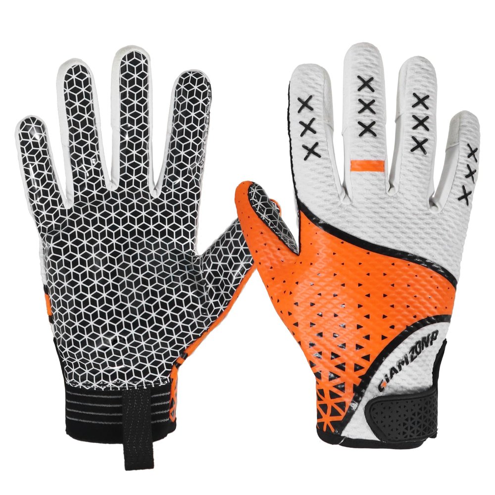 AIGEVTURE Mens Football Gloves Wide Receiver Youth Sticky Adult Receiving Gloves Best Gifts Orange White X-Large