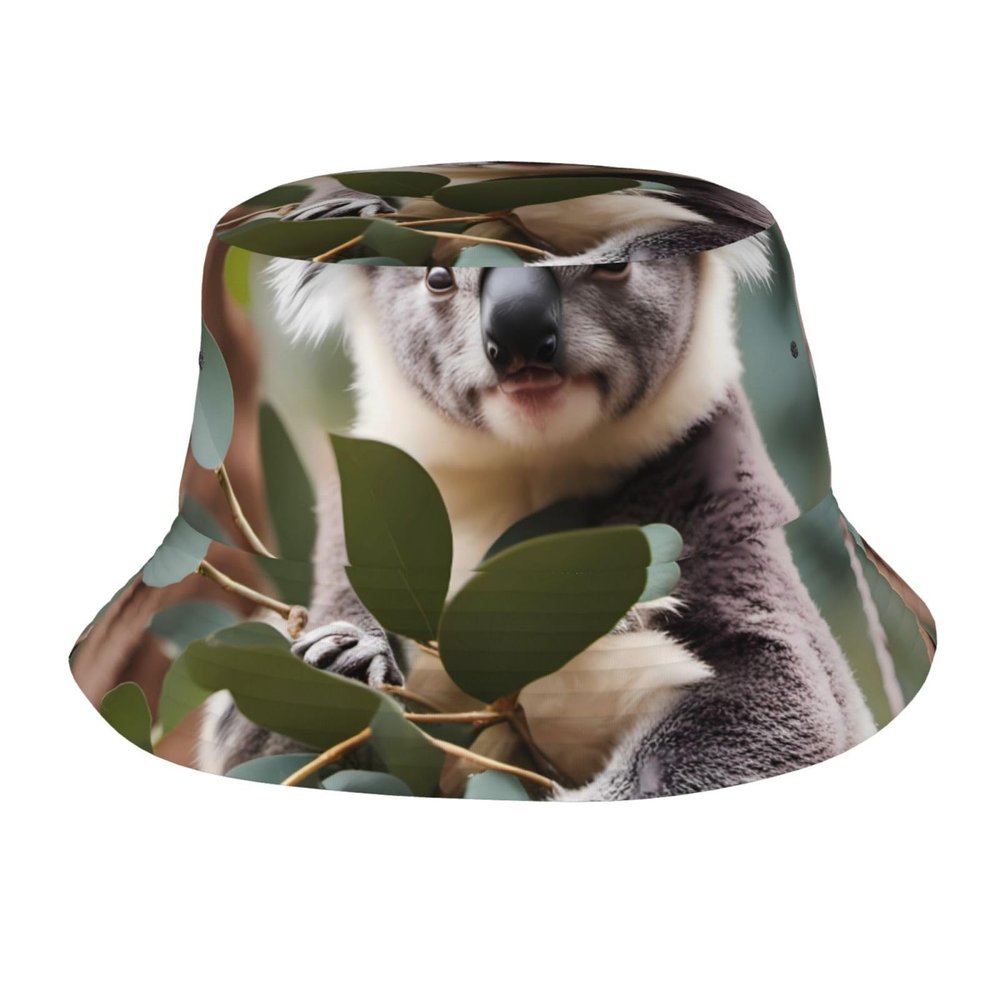 Cartoon Koala Unisex Lightweight Breathable Foldable Sun Hat for Outdoor Activities Travel Camping Fishing Hat Black