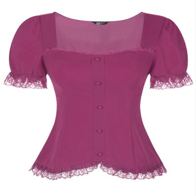 Allegra K Victorian Shirt for Women's Sweetheart Neck Puff Sleeve Halloween Lace Up Gothic Blouse X-Small Purple