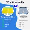 maamgic 7 Inch Mens Swim Trunks with Compression Liner Board Shorts with Zippered Pocket Bathing Suit for Beach Vacation Green and Yellow Stripes X-Large view 3