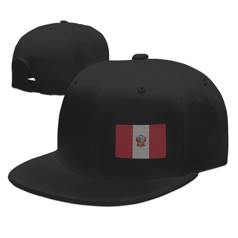 Adjustable Flag of Peru Hat Adult Casual Flat Bill Baseball Cap Trucker Caps for Sports Outdoor54 Black