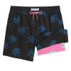 maamgic 7 Inch Mens Swim Trunks with Compression Liner Board Shorts with Zippered Pocket Bathing Suit for Beach Vacation Black and Pink Coconut Trees Large view 1