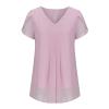 XUNRYAN Womens Summer Dressy Chiffon Blouses Petal Short Sleeve V Neck Tunic Tops for Leggings Casual T-Shirts Flowy Pleated Pink view 3