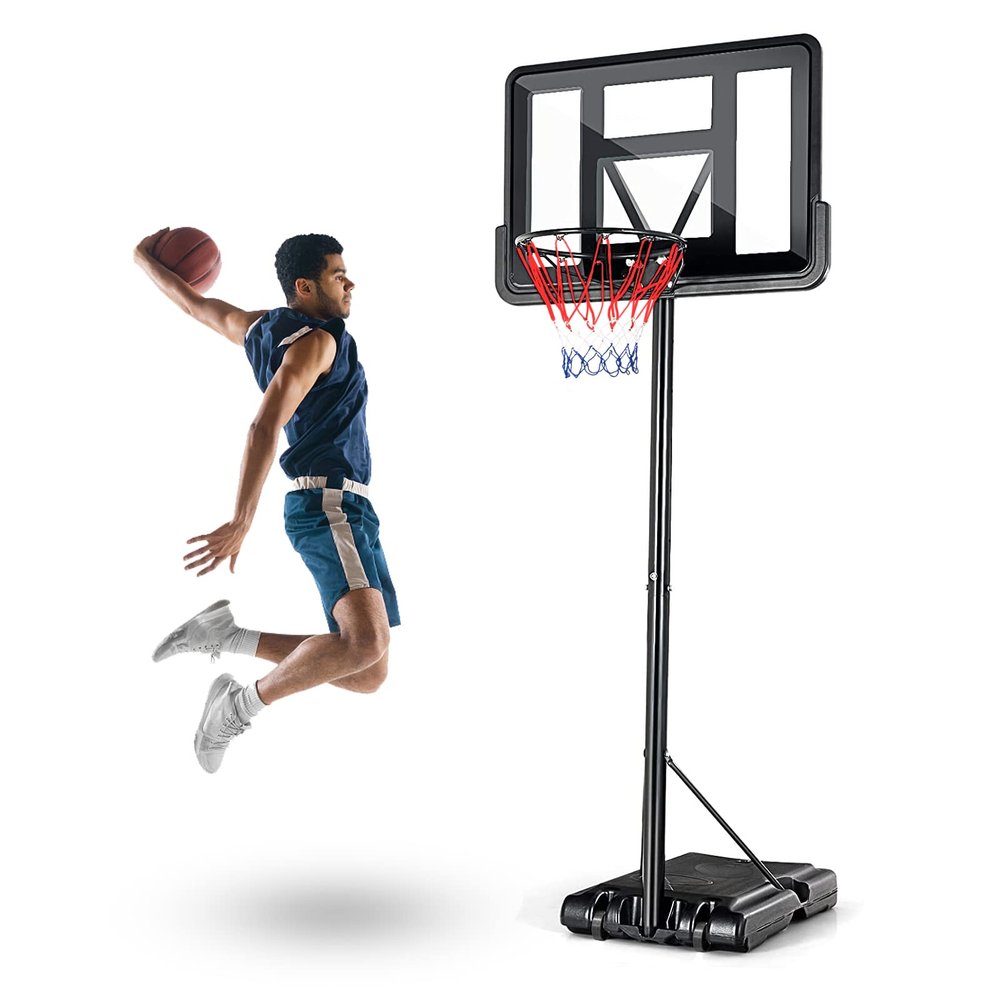 Portable Basketball Hoop Outdoor 43.5 Inch Backboard and Wheels 4.5ft - 10ft Adjustable Height Basketball Stand for Youth Grown-ups Indoor Outdoor Basketball Goal Black