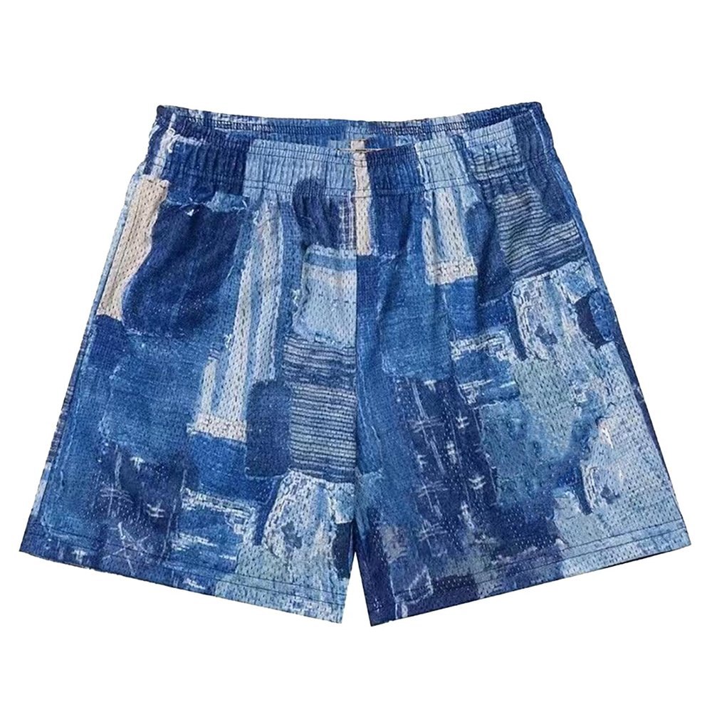 BOOMLEMON Mens Mesh Graphic Print Shorts Casual Fashion Cool Shorts Retro Active Gym Streetwear Short Pants(Camo Blue L)