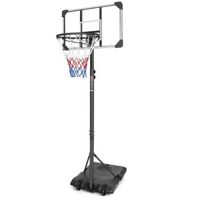 Portable Basketball Hoop Outdoor 28Inch Backboard and Wheels 5.6ft - 7ft Adjustable Height Basketball Stand for Youth Teenagers Indoor Outdoor Basketball Goal Transparent