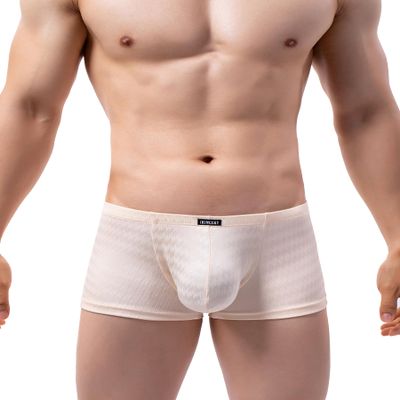 iKingsky Men's Big Pouch Boxer Briefs Shinning Shorts Underwear Stretch Low Rise Bulge Trunk Under Panties for Men (XX-Large, Nude)