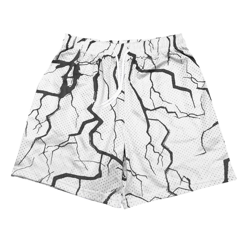 DIOTSR Mens Graphic Print Shorts Cool Mesh Basketball Shorts Casual Flat Front Shorts Summer Drawstring (Twig - White,Large)