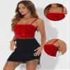 Allegra K Sequined Cami Top for Women's Velvet Spaghetti Strap Club Party Crop Tank Tops X-Large Dark Red view 4