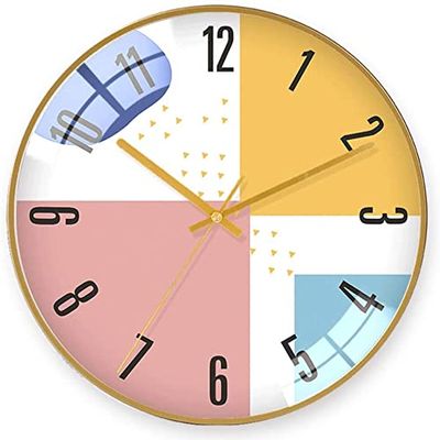 OrBheS Wall Clock Abstract Colored Geometric Gold Frame Wall Clock Minimalist Glass and Metal Materials Electronic Watches Creative Personality Mute Bell The Size of 35cm * 35cm * 4.5cm