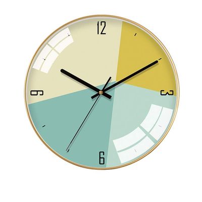 OrBheS Wall Clock Modern Minimalist Green Gold Frame Geometry Glass Wall Clock Minimalist Creative Personality Electronic Watches and Clocks, Metal Materials Mute Bell The Size of 35cm * 35cm * 4.5cm