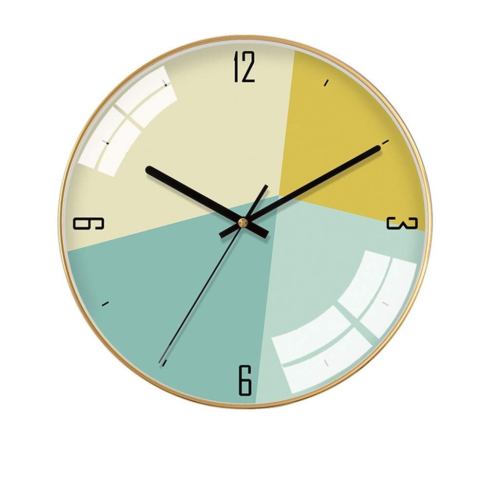 OrBheS Wall Clock Modern Minimalist Green Gold Frame Geometry Glass Wall Clock Minimalist Creative Personality Electronic Watches and Clocks, Metal Materials Mute Bell The Size of 35cm * 35cm * 4.5cm