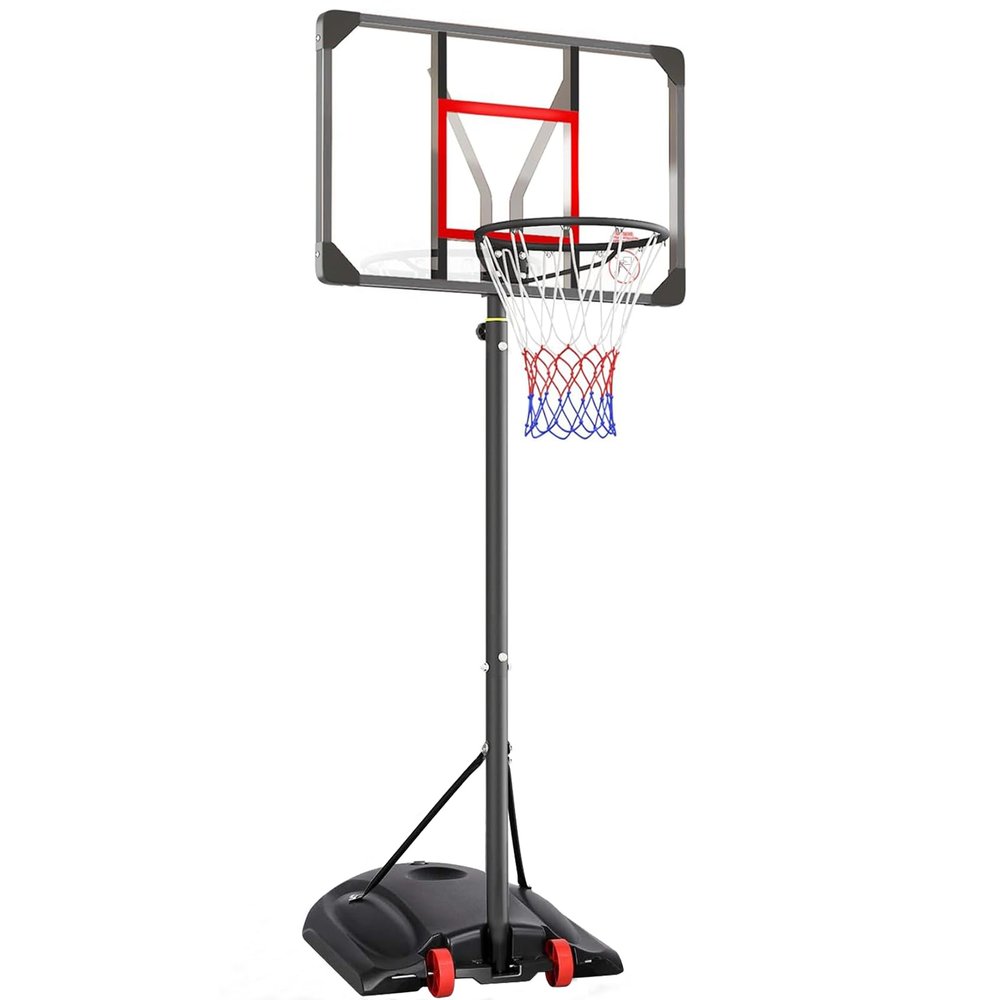 Portable Basketball Hoop Outdoor 33Inch Backboard and Wheels 6.4ft - 8.5ft Adjustable Height Basketball Stand for Youth Grown-ups Indoor Outdoor Basketball Goal Black