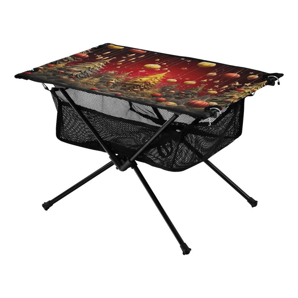 GOODOLD Christmas Pattern Beach Camping Table, Easy Fold-Up Design & Portable with Carry Bag  Ideal for Outdoor BBQ, Picnic, Campsites