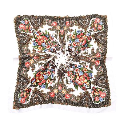 ZGYDNM Spring And Autumn Bohemian Style Flowers Head Scarf Shawl, 70x70cm(White) Russian And Ukrainian Style Square Shawls Scarves
