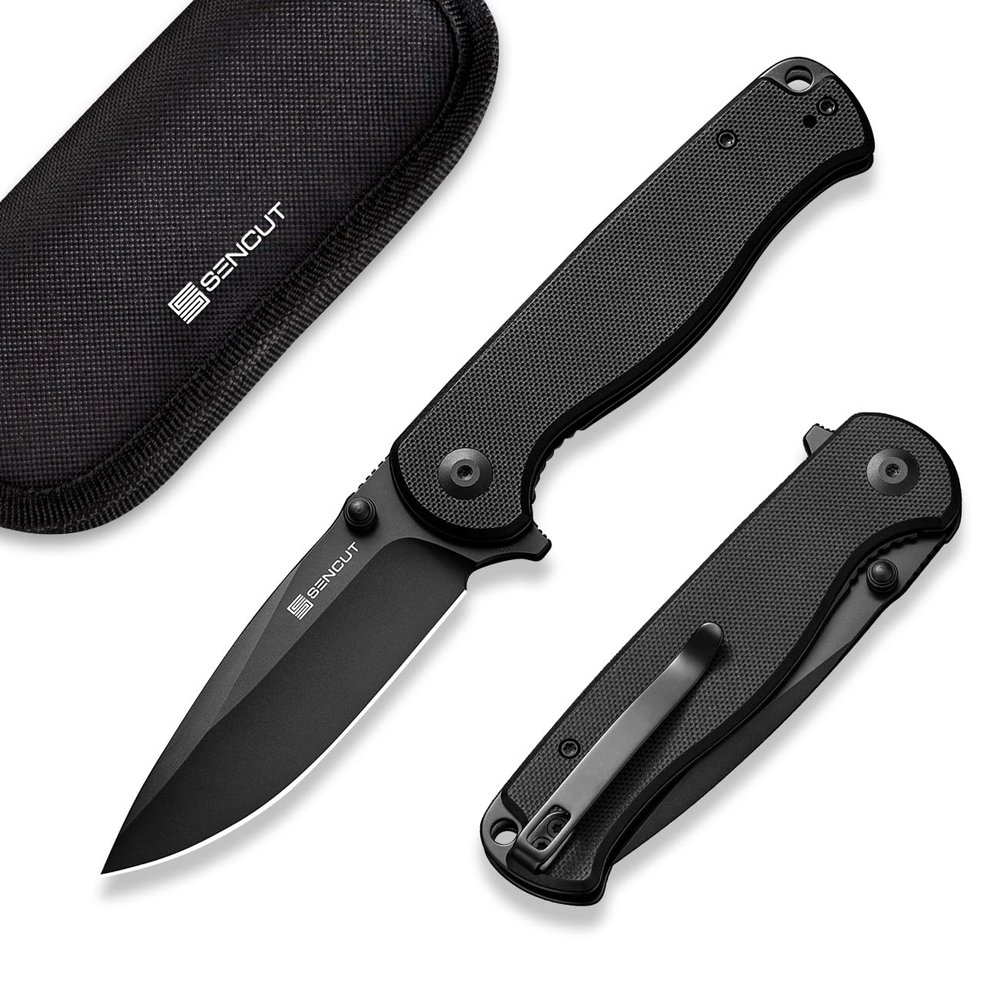 SENCUT Errant Pocket Knife, Camping Pocket Knife with G10 Handle and 3.45" 9Cr18MoV Blade, EDC Knife for Outdoor Work S23054B-1(Black)