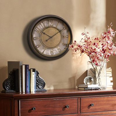 OrBheS Wall Clock Brown European-Style Fashion Wall Clock Living Room Personality Bedroom Wall Table Retro Creative Single-Sided Clock Wall Decoration 37 * 37 (cm)