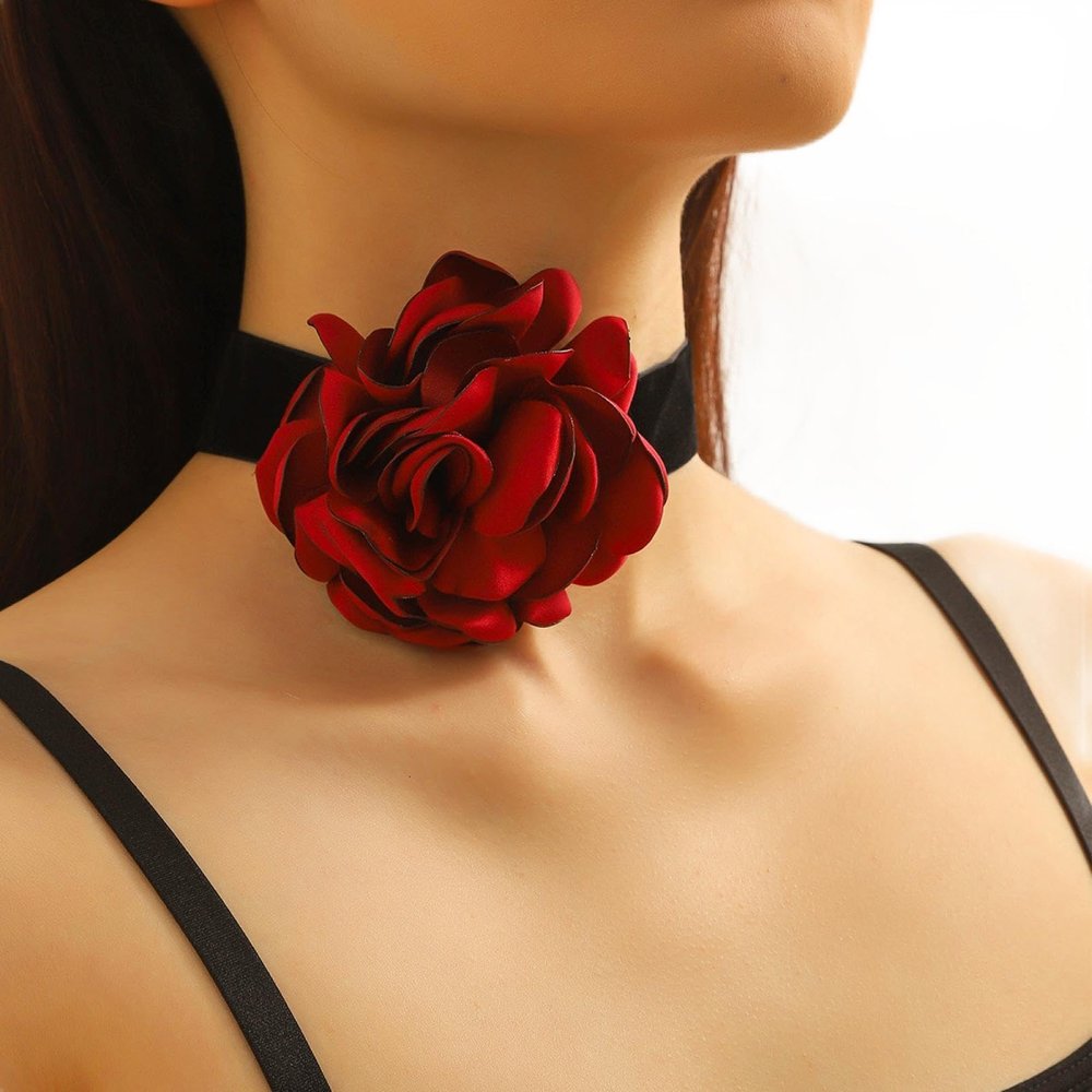 kliky Oversized Burgundy Flower Plus Size Neck Scarf Ornament Necklace Fashion Women's Outfit