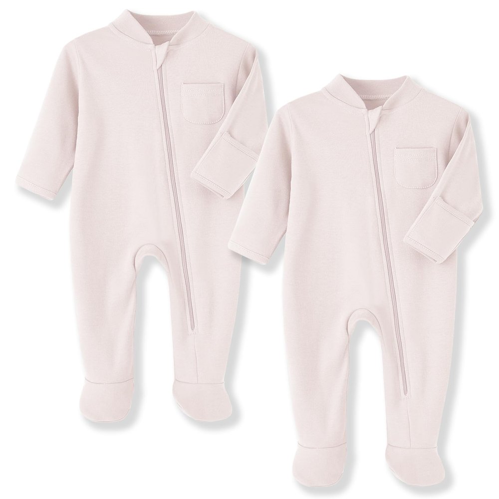 Eleven's Kingdom Baby Pajamas 0-3 Months Beige Cotton Baby Boy Sleeper Sleepers PJs with Mitten Cuffs,2 Way Zipper Baby Boy Clothes Onesie Footies Infant Sleep and Play Beige 0-3 Months