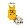 Tsnbre Newborn Baby Girl Summer Clothes Mama is My Bestie Ruffle Short Sleeve Romper Shorts Headband 3Pcs Outfits (Daddys Girl Yellow, 9-12 Months) view 1