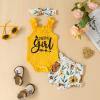 Tsnbre Newborn Baby Girl Summer Clothes Mama is My Bestie Ruffle Short Sleeve Romper Shorts Headband 3Pcs Outfits (Daddys Girl Yellow, 9-12 Months) view 2