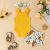 Tsnbre Newborn Baby Girl Summer Clothes Mama is My Bestie Ruffle Short Sleeve Romper Shorts Headband 3Pcs Outfits (Daddys Girl Yellow, 9-12 Months) view 3