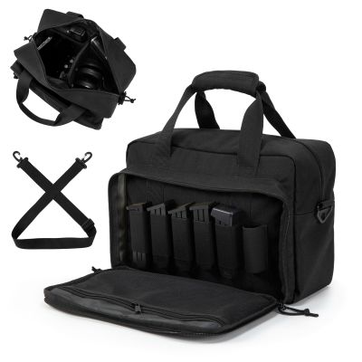 PROFOCUS Small Range Bag For 2 Pistols Gun Range Bags For Handguns And Ammo Dual Pistol Handgun Revolver Hunting Bag Gun Carrying Case/Lockable Zippers